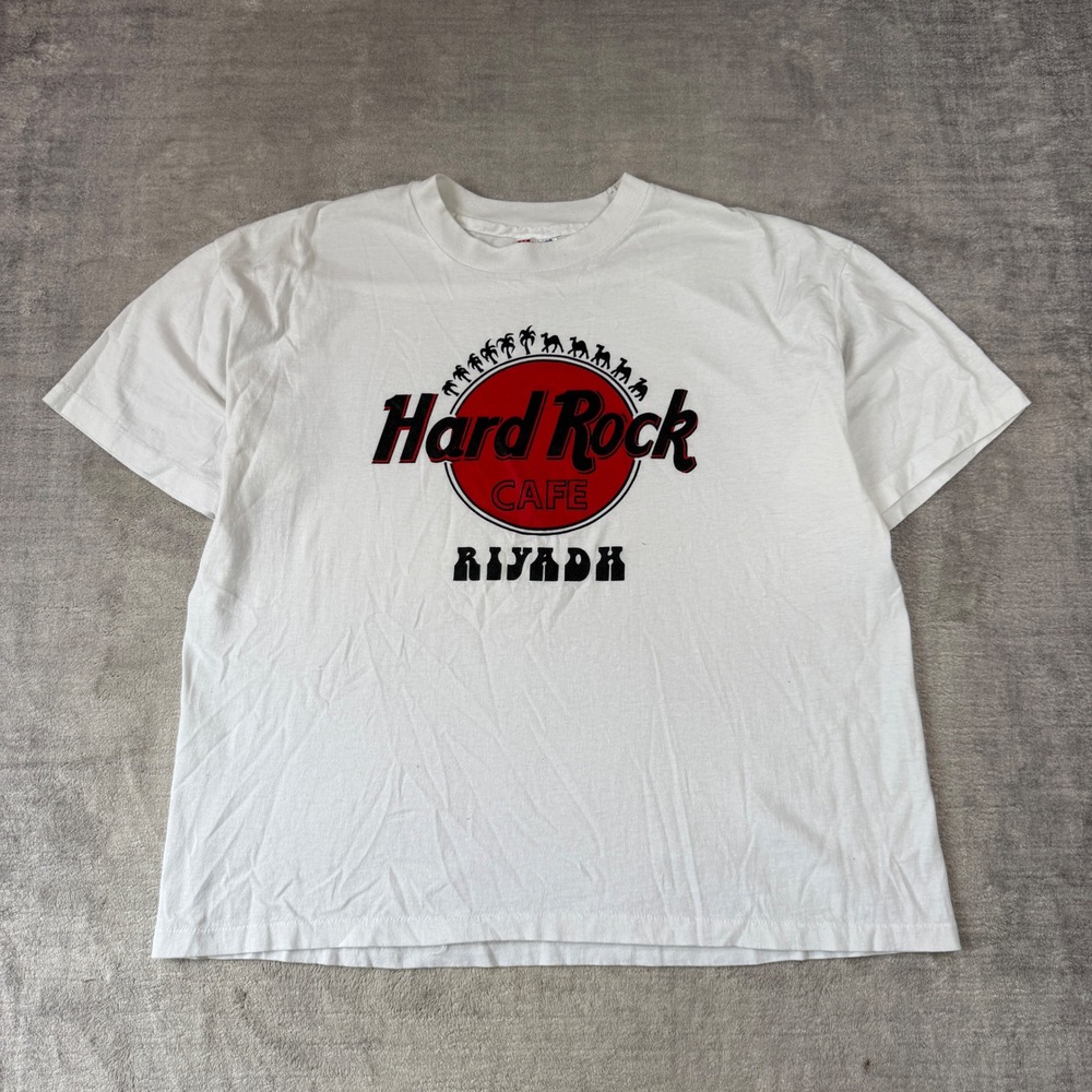 Hard Rock Cafe Shirt Mens XL White Riyadh Saudi Arabia Vintage 90s Single Stitch